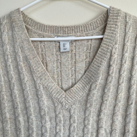 Cupcakes and Cashmere Cable Knit Sweater Best V-Neck Neutral Pullover LARGE - Picture 2 of 10